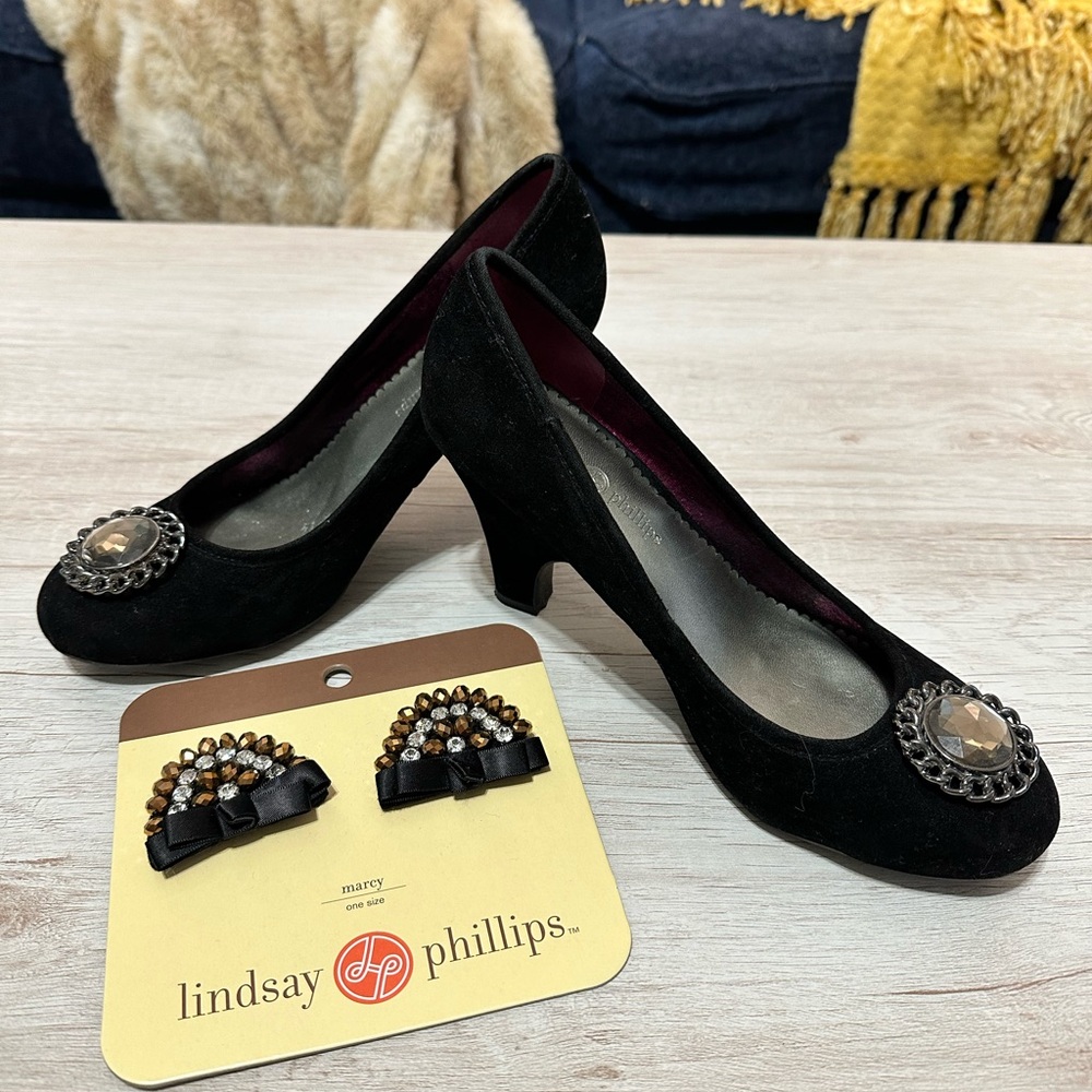 Lindsay Phillips Black Women's Heels with Embellished Accents